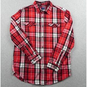 Falls Creek Flannel Shirt Mens Large Utility Button Up Red Plaid Long Sleeve